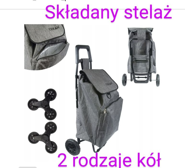 Wózek na zakupy duża torba, kieszeń termiczna