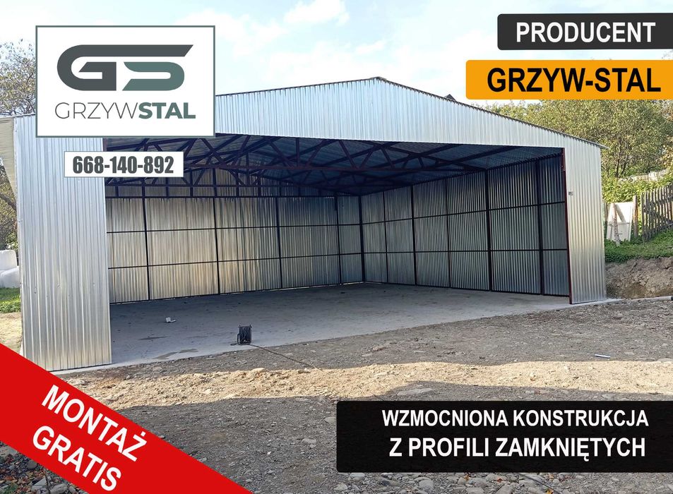 Garaż Blaszany OTWARTY - Hala Zadaszona - Wiata na Maszyny - GRZYWSTAL