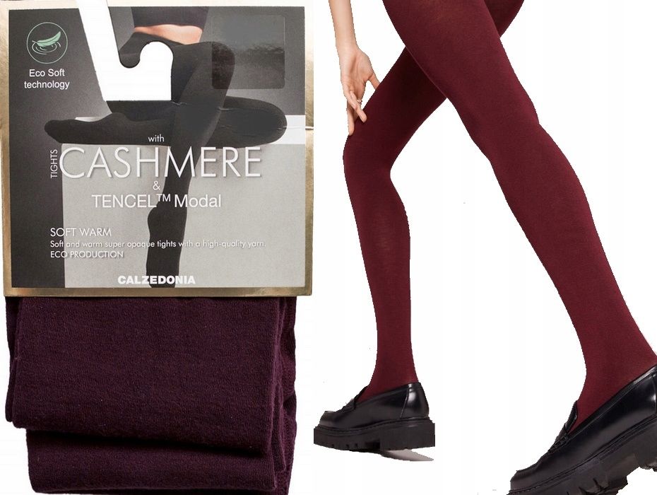 Rajstopy bordowe Calzedonia modal kaszmir ciepłe 80 den 3 (M)
