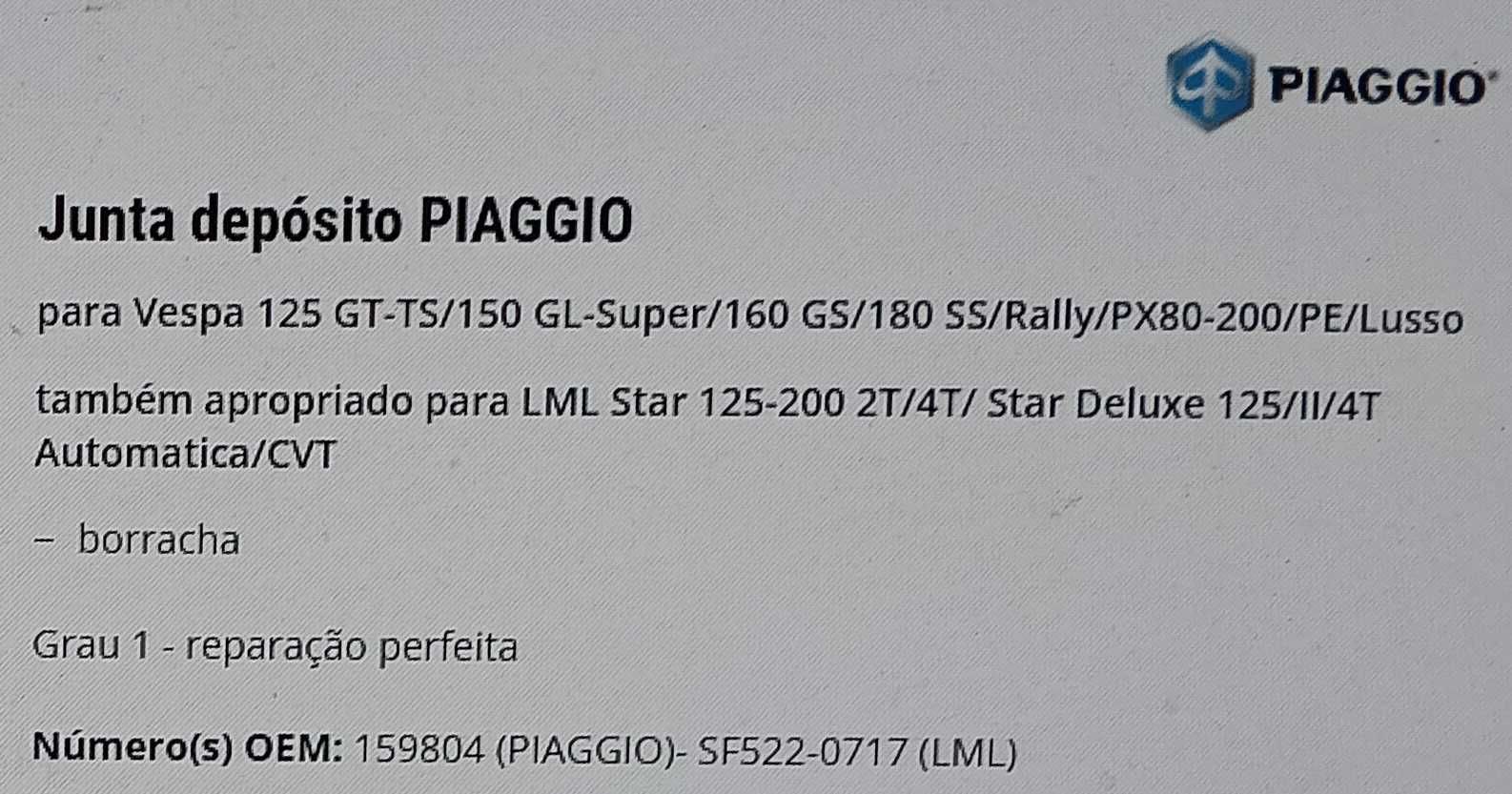 Junta vedante de depósito NOVA original PIAGGIO / Vespa / LML