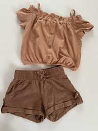 Lato zestaw 110 beżowy brązowy szorty bluzka little kids