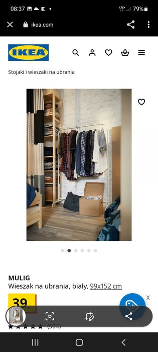 MULIG Ikea Wieszak na ubrania biały 99x152 cm metalowy stojak