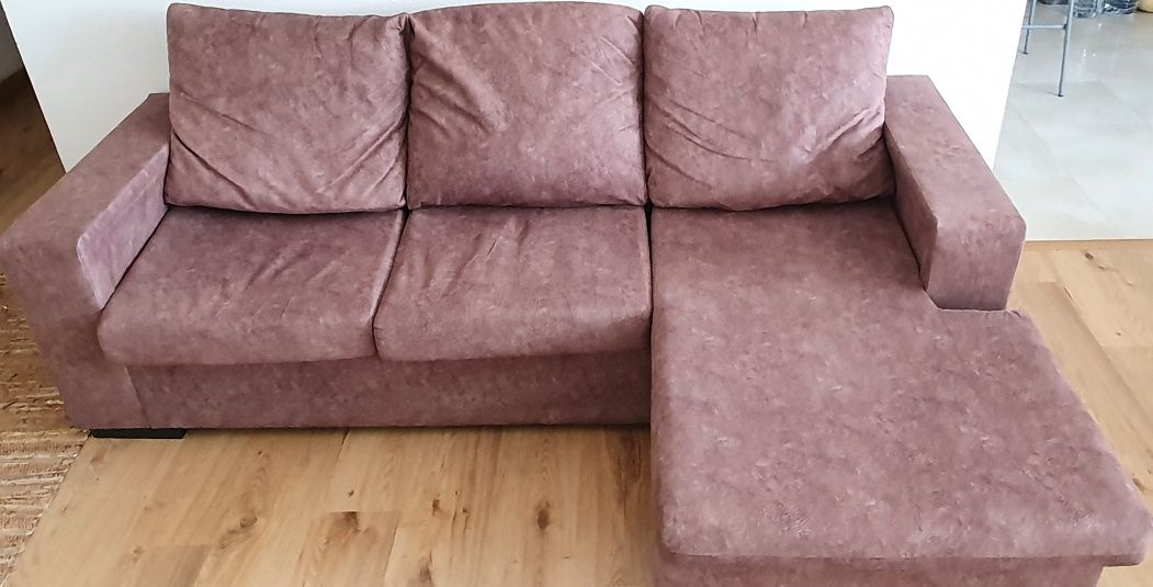 Sofa castanho c/ chaise long