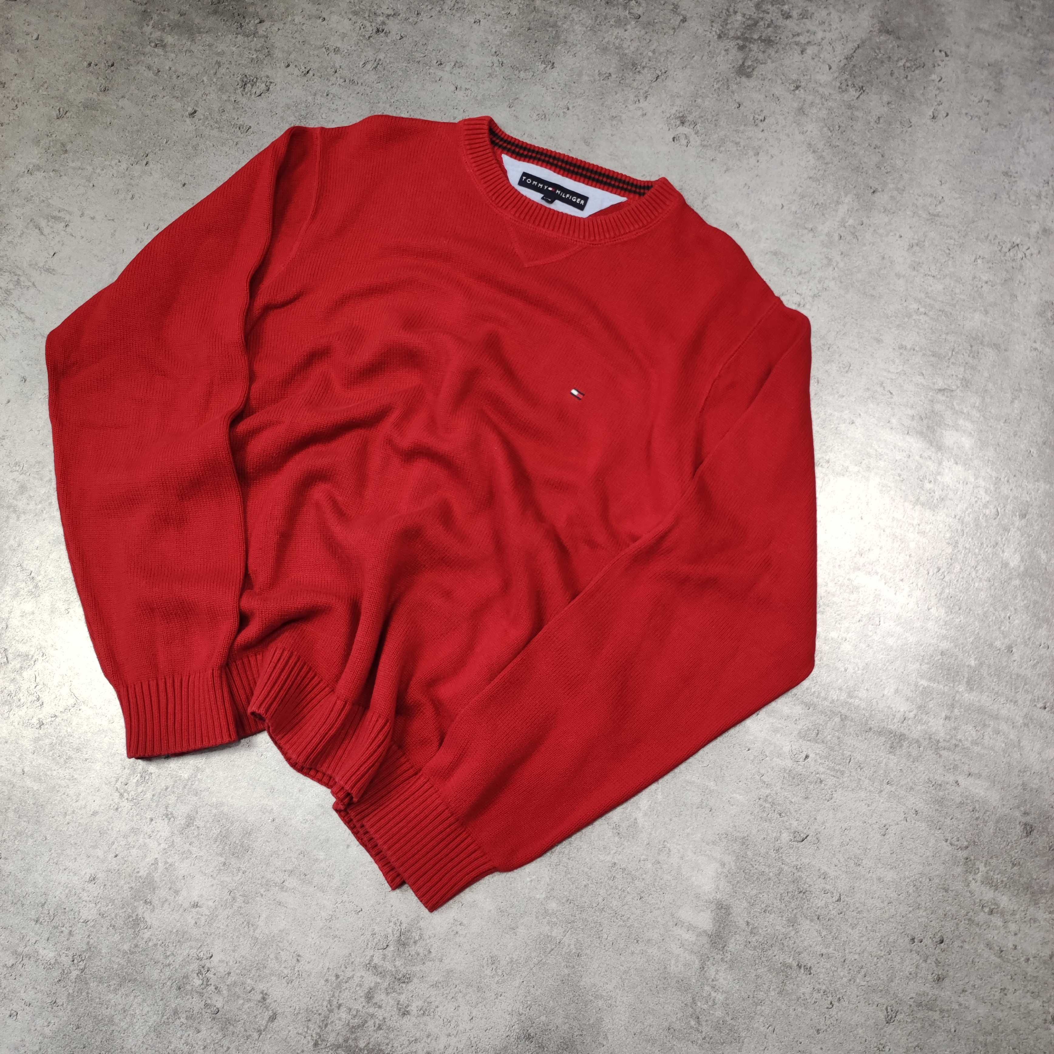 MĘSKIE Elegancki Grubszy Bawełniany Sweter Pętelka Tommy Hilfiger TH