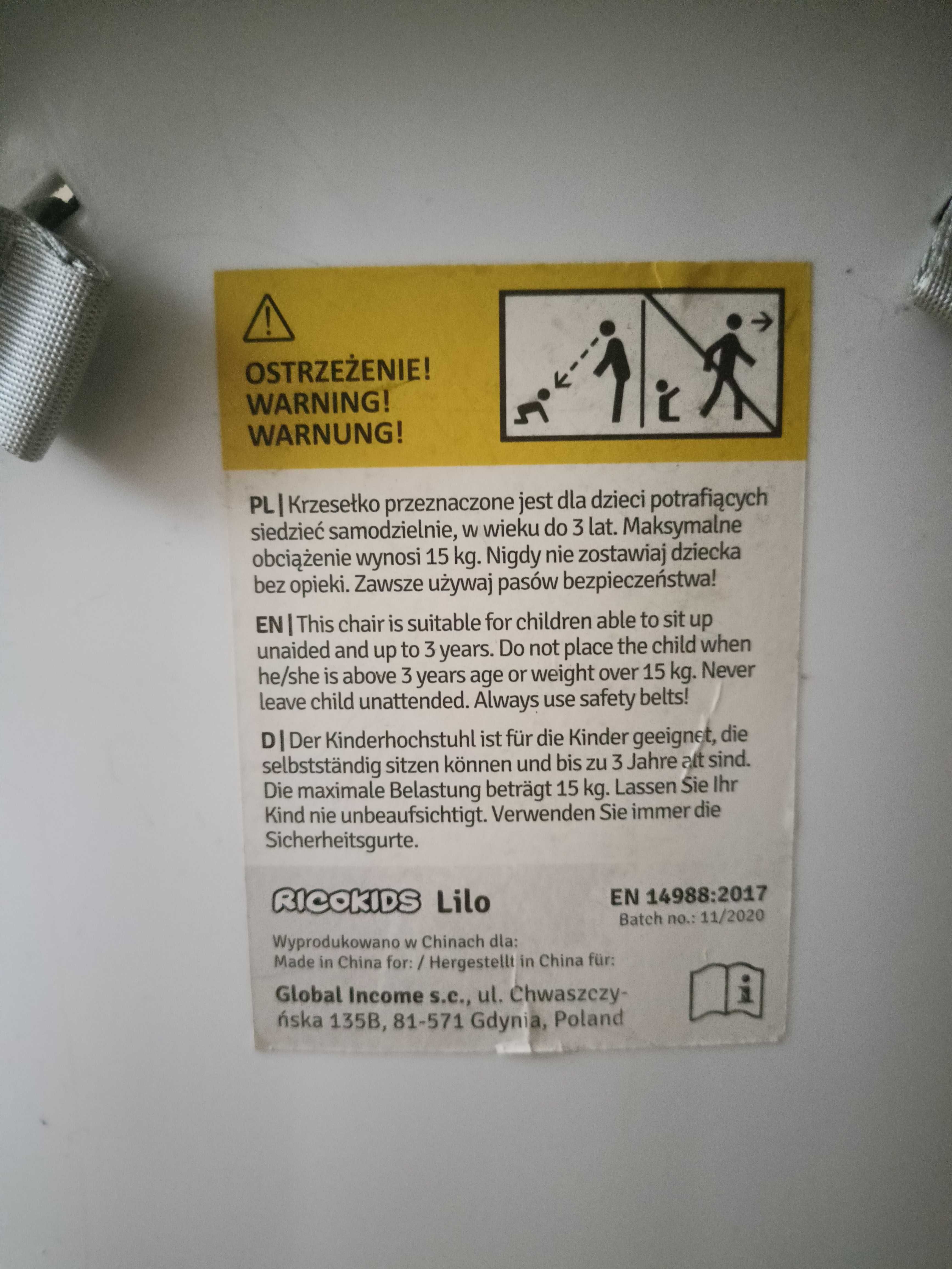 Krzesełko do karmienia 3w1 Ricokids Lilo po 1 dziecku