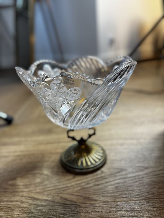 Kryształowa waza owocarka naczynie kryształ złoty vintage antyk