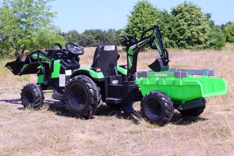 MEGA TRAKTOR z ładowarką, koparką, przyczepą 24 V SUPER-MOC OLBRZYMI