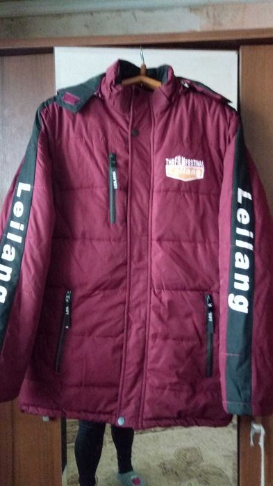 Куртка зимова чоловіча, поліестер, з капюшоном, бордова, розмір 50-52