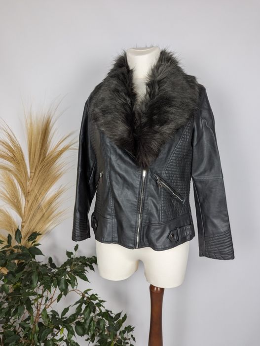 Nowa grafitowa ramoneska z odpinanym kołnierzem futerkowym Wallis XXL