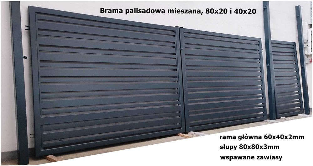 Kompletna brama palisadowa+ furtka palisadowa. Grube słupy