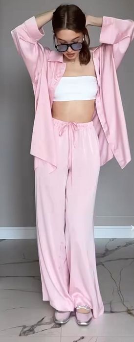 Жіночий Шовковий костюм xl (рожевий) Новий