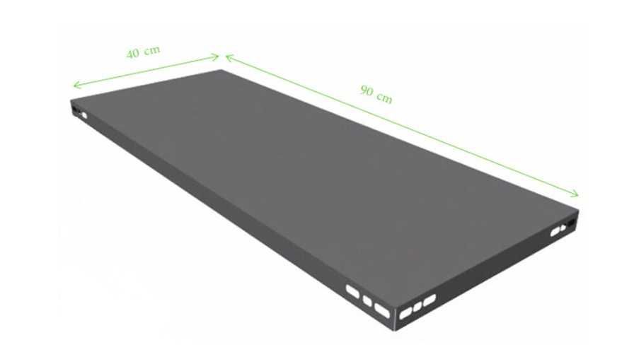 Estante com 10 prateleiras de metal cinza com os perfis / perfil / Pos