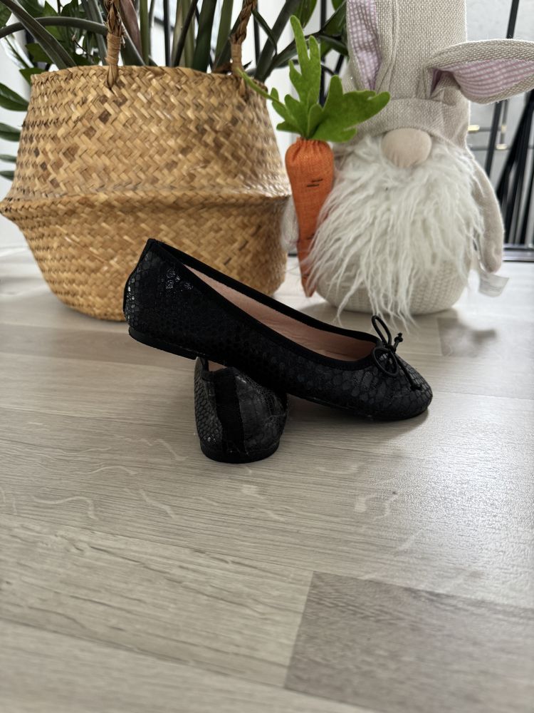 32 buty obuwie czarne baleriny imitacja skóra wąż szkoła wizytowe