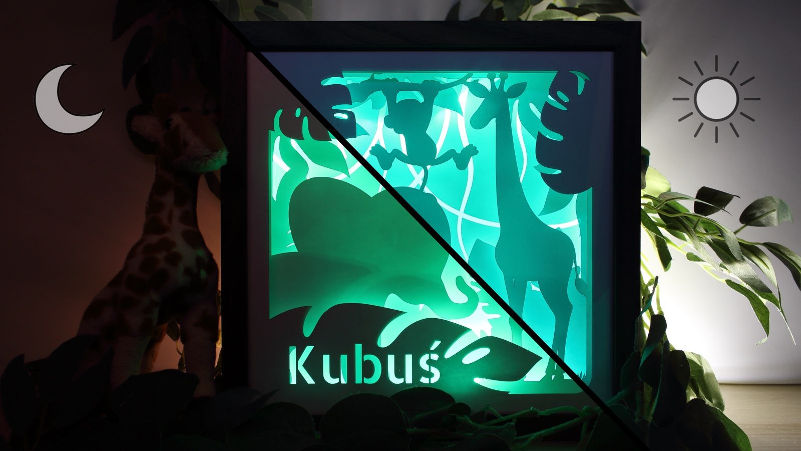 Lampka Nocna Ramka 3D Shadow Box LED Zwierzątka
