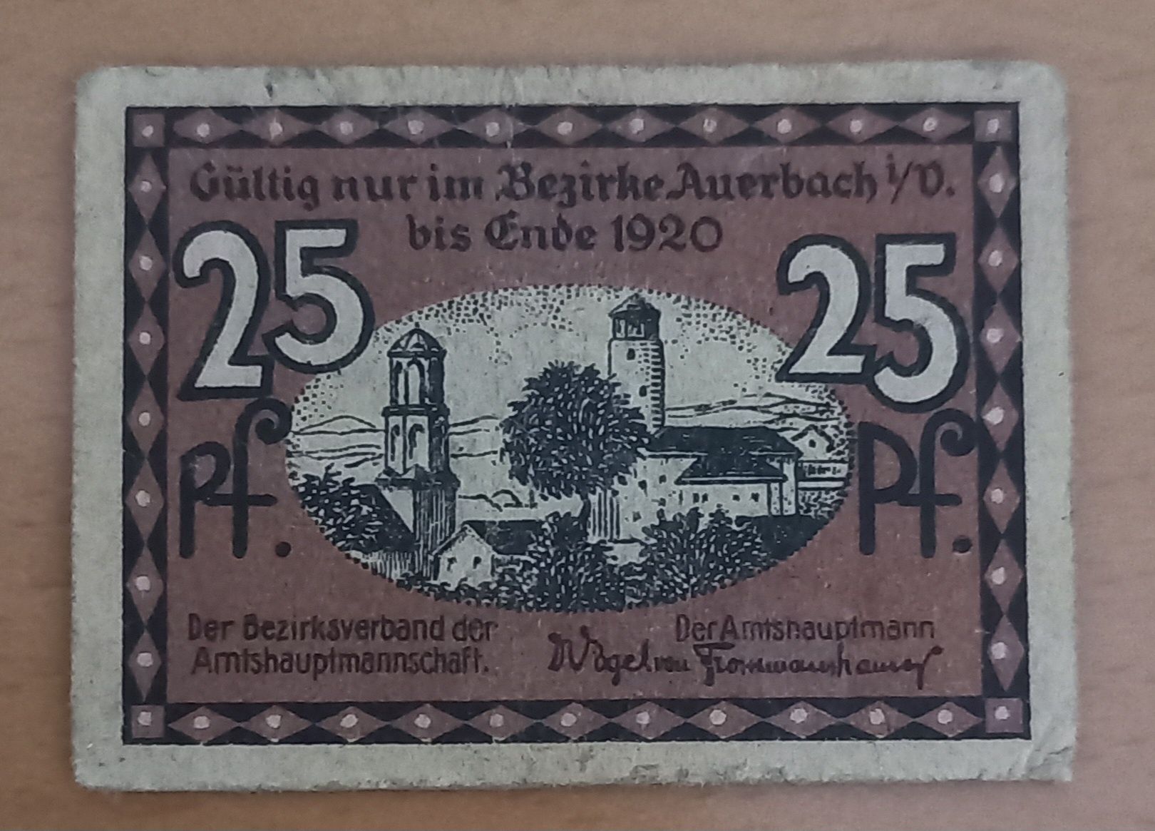 25 pfennig 1920 r. Niemcy Bezirk Auerbach notgeld