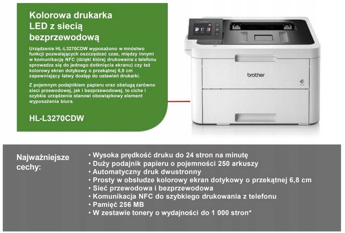 Drukarka laserowa kolorowa Brother HL-L3270CDW COLOR DUPLEX WIFI kolor
