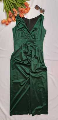 Sukienka elegancka na wesele komunię długa maxi XL 42 butelkowa zielen
