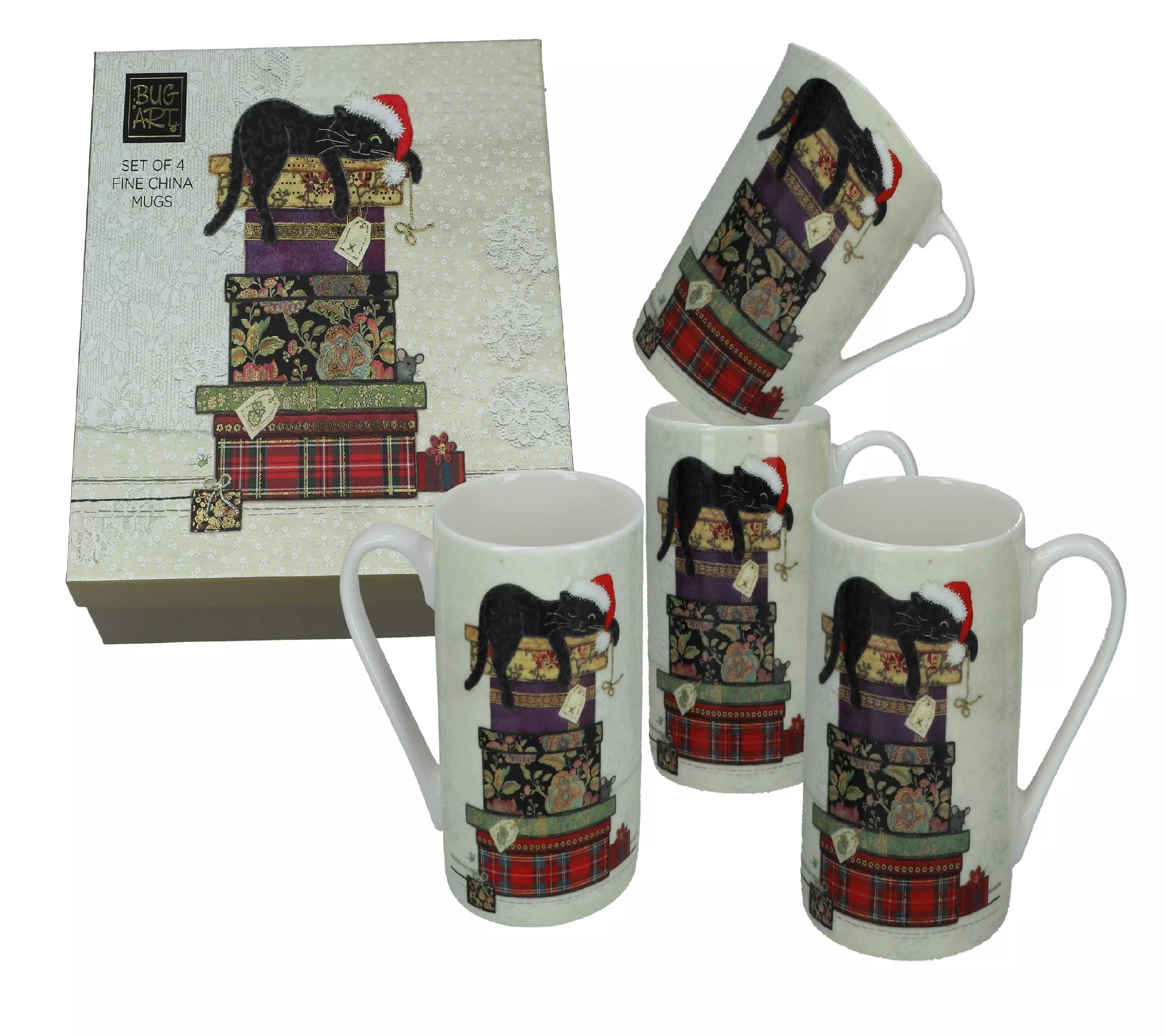 Komplet 4 kubków porcelanowych kot z prezentami Bug Art 300 ml