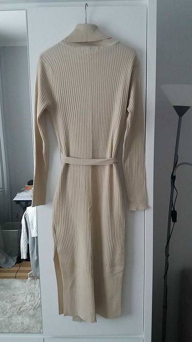 Sukienka dzianinowa prążek beż Bonprix 38/40