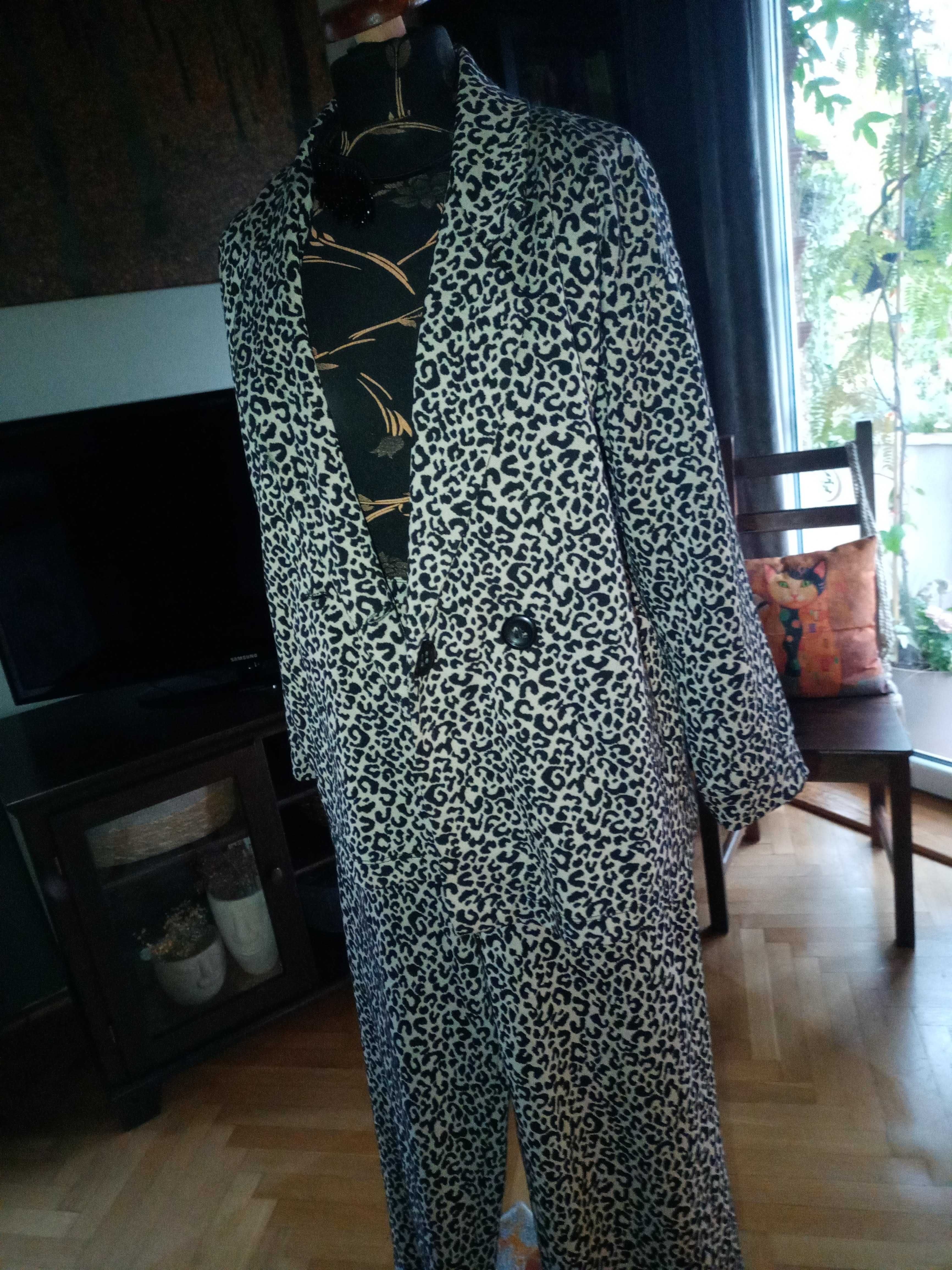 Zara komplet, garnitur w panterkę, spodnie + blezer, dzianina S/M/L