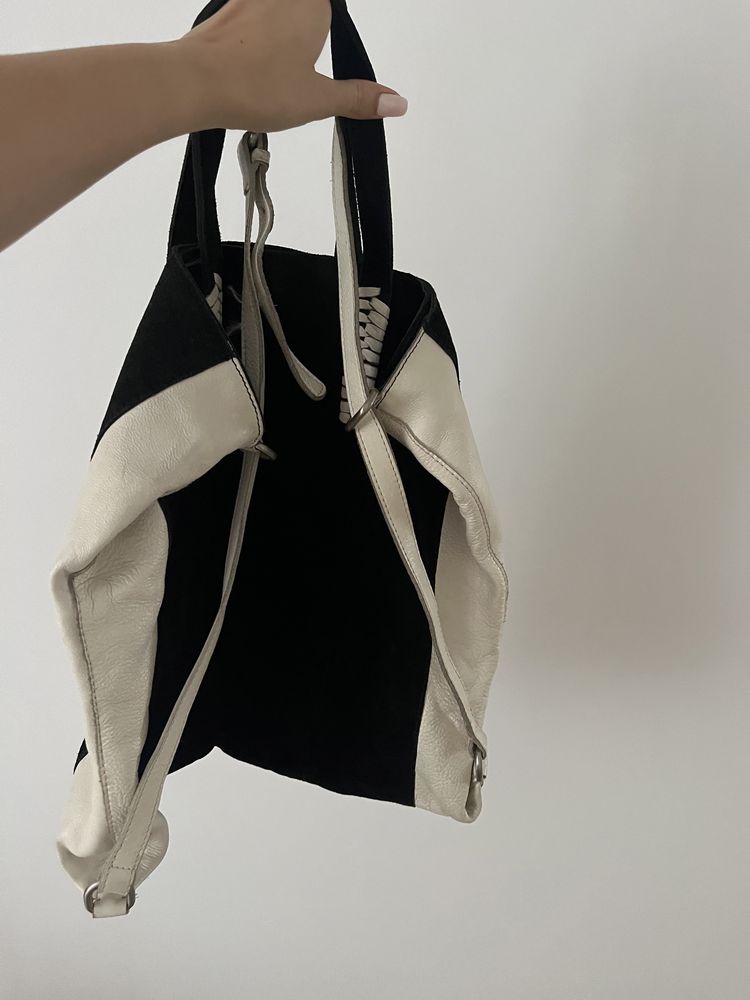 Zara suede/leather shopper bag torba skórzana A4