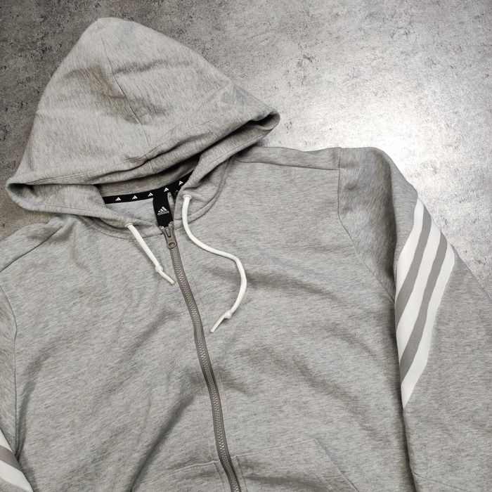 MĘSKA Bluza Szara Adidas Hoodie z Kapturem Bawełna Suwak 3 Paski