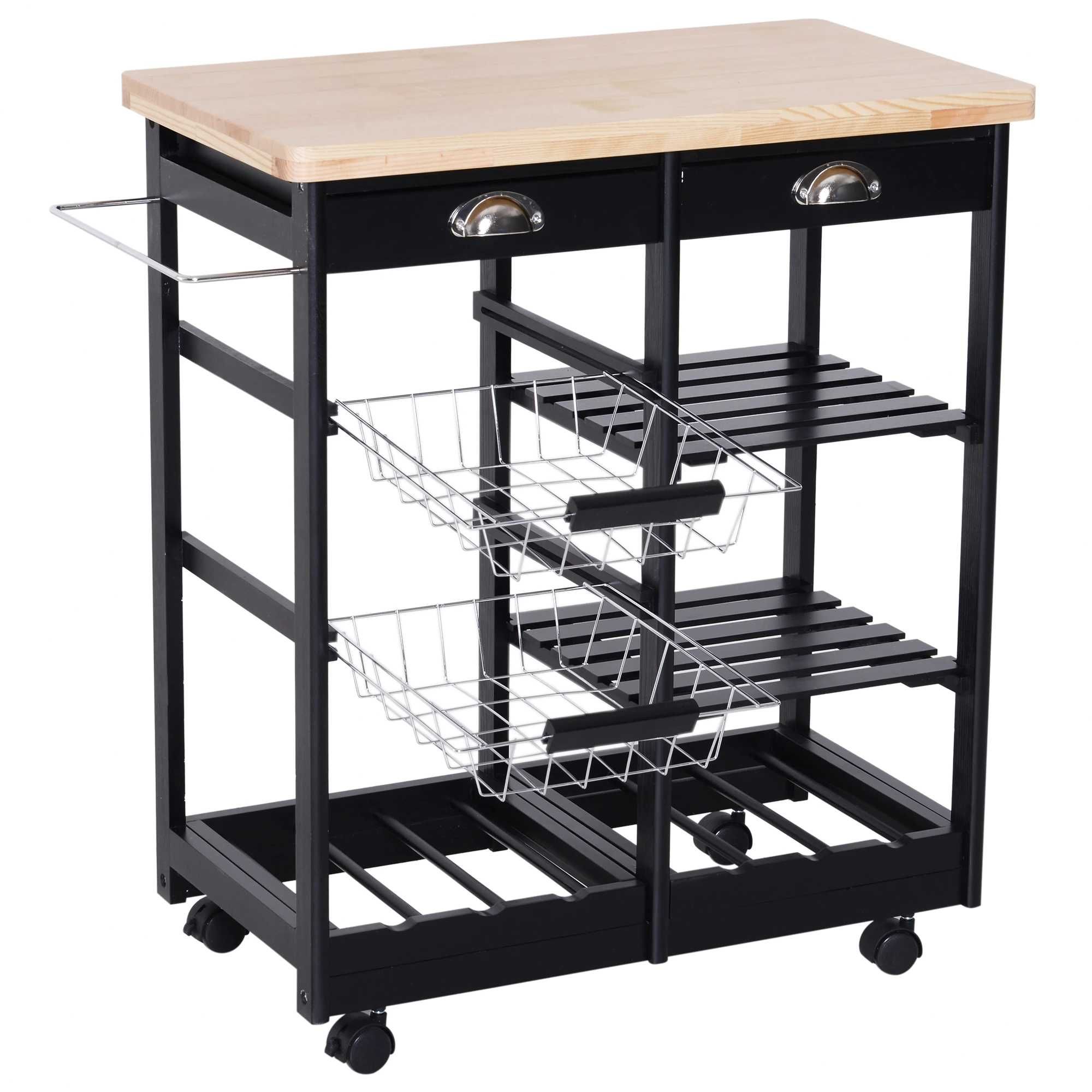 HOMCOM® barek wózek KUCHENNY na kółkach szuflady PÓŁKA NA WINO