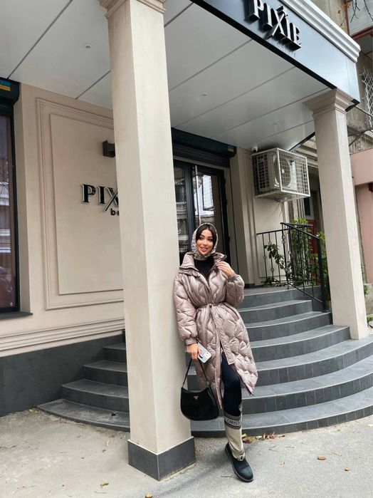 Пуховик куртка стеганный довгий стьобаний