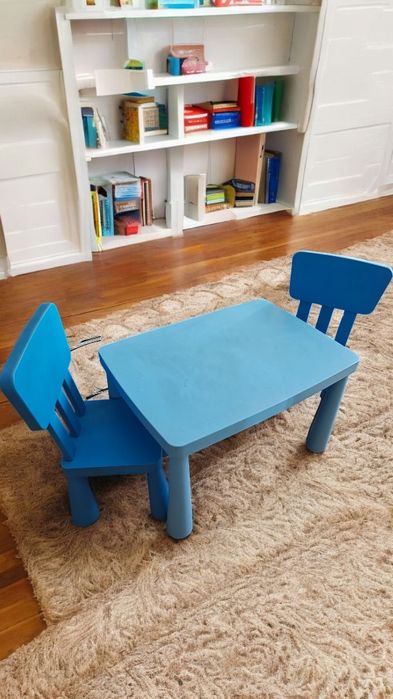 Stolik + krzesełka dla dzieci Ikea Mammut niebieski, meble dla dziecka