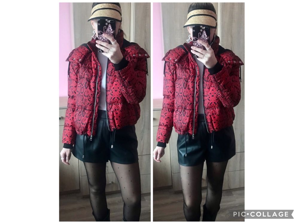 Zara krótka puchowa kurtka we wzór skóry węża S