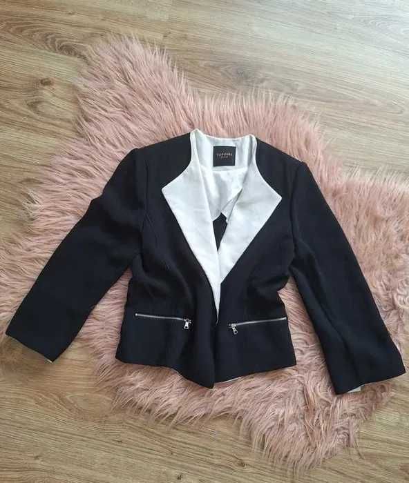 Przepiękna krótka ciemna marynarka żakiet granatowy czarny 36