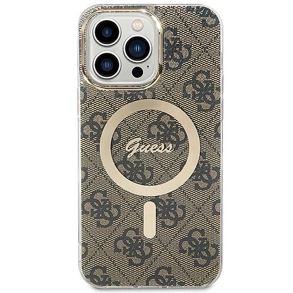 Etui Guess IML 4G MagSafe na iPhone 15 Pro Max - brązowe