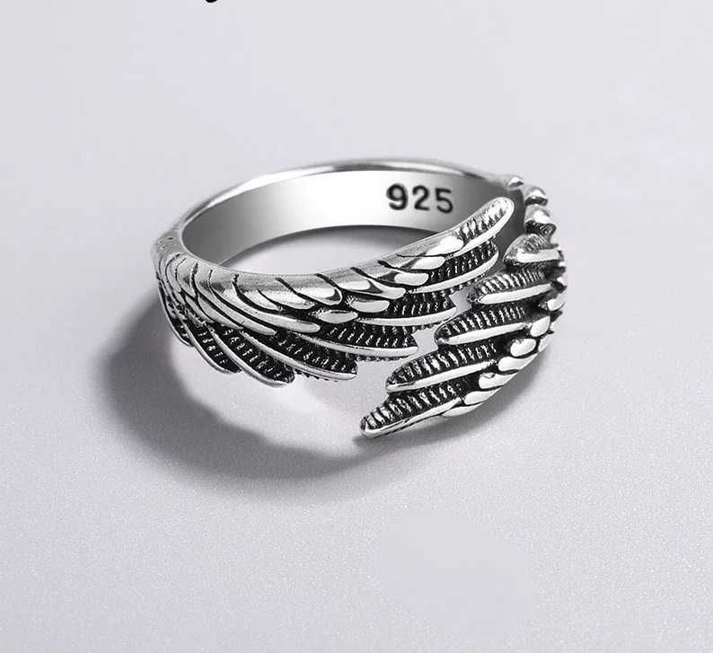 Pierścionek srebrny kolor 925 skrzydła anioła na prezent