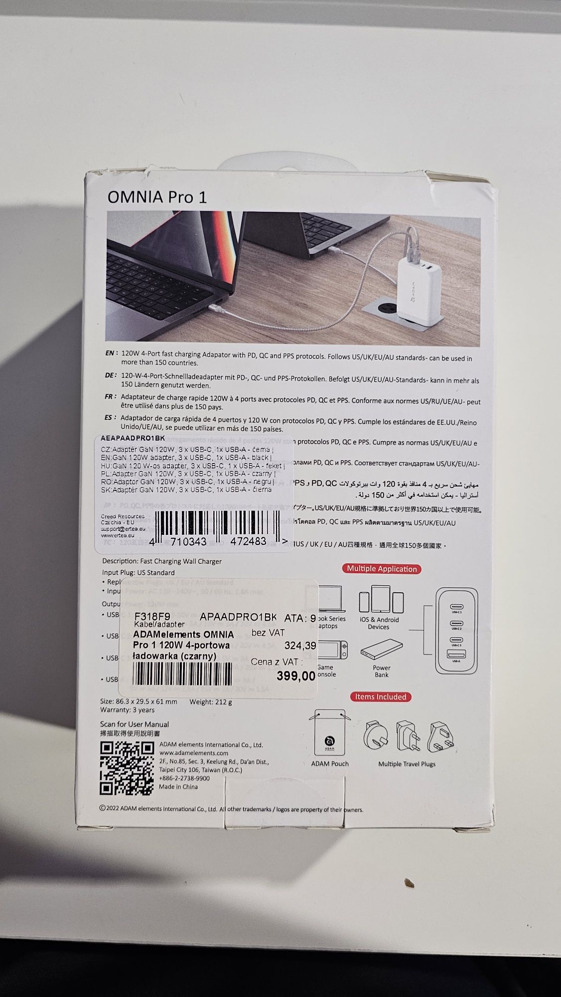 Zestaw Power Charger Omnia Pro 1 120W + kabel Mac Lightning do USB-C