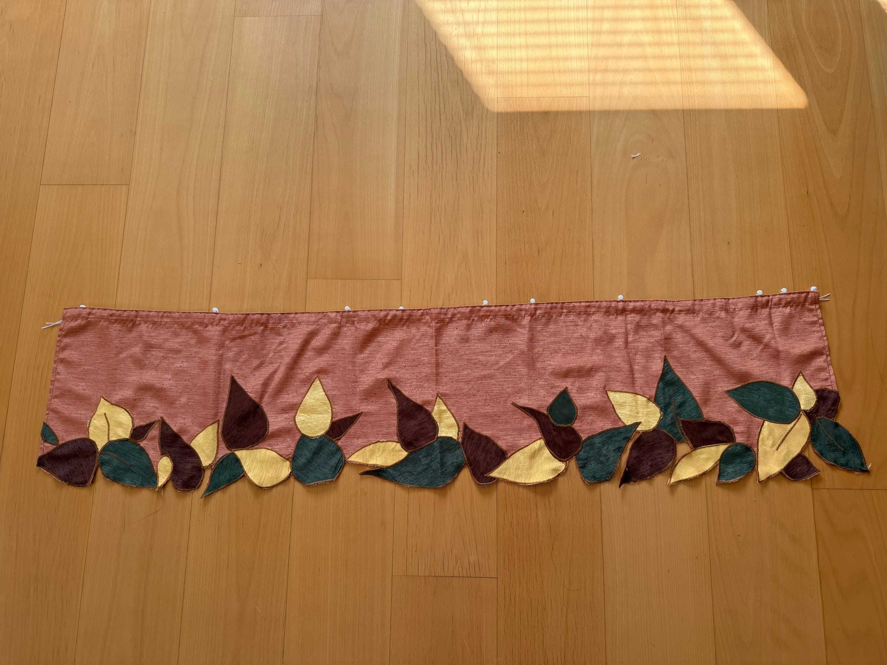 Lambrekin, zasłonka w kolorze morelowym z liśćmi, 140 x 35 cm