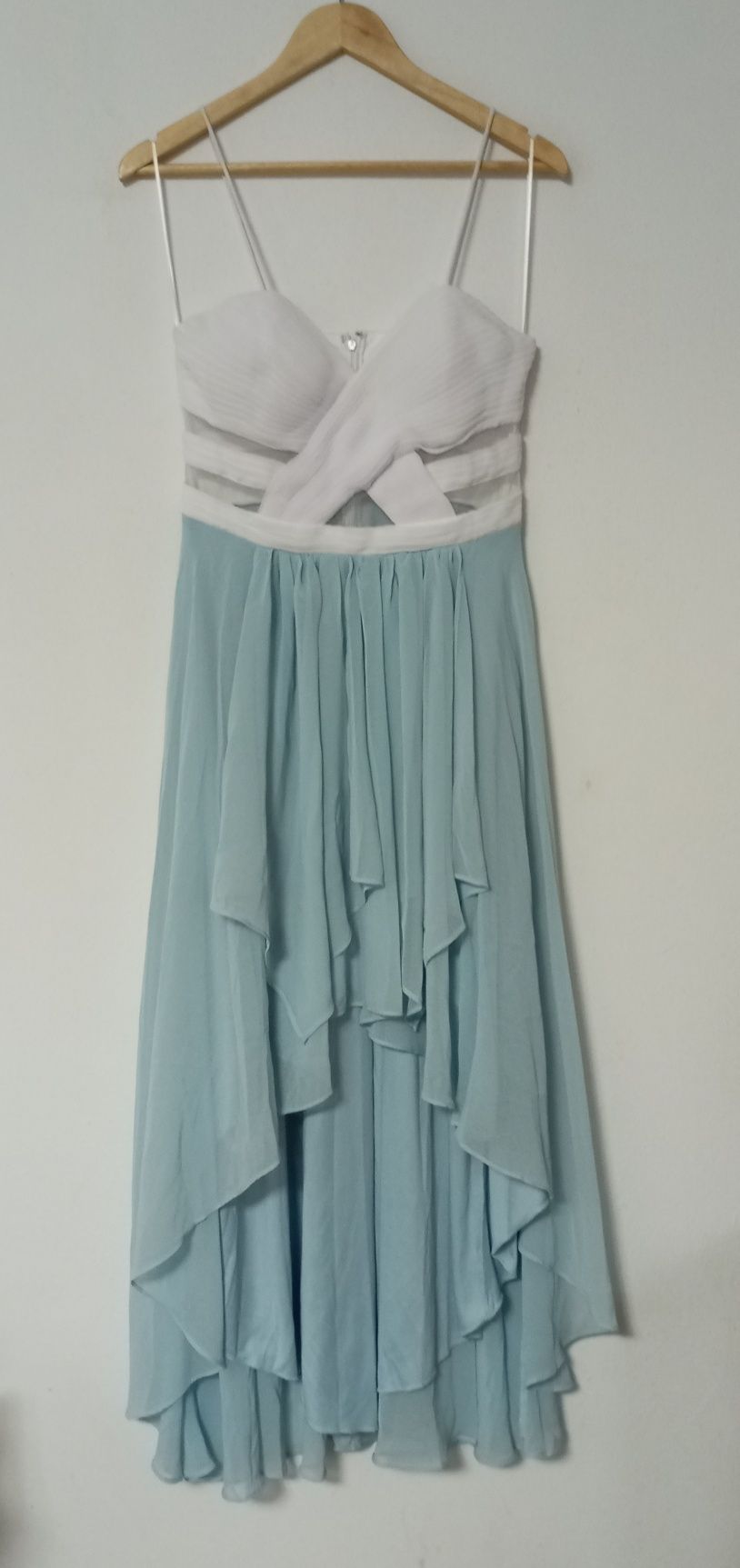 NOWA cudna szyfonowa suknia balowa r. 38 biało-błękitna BONPRIX