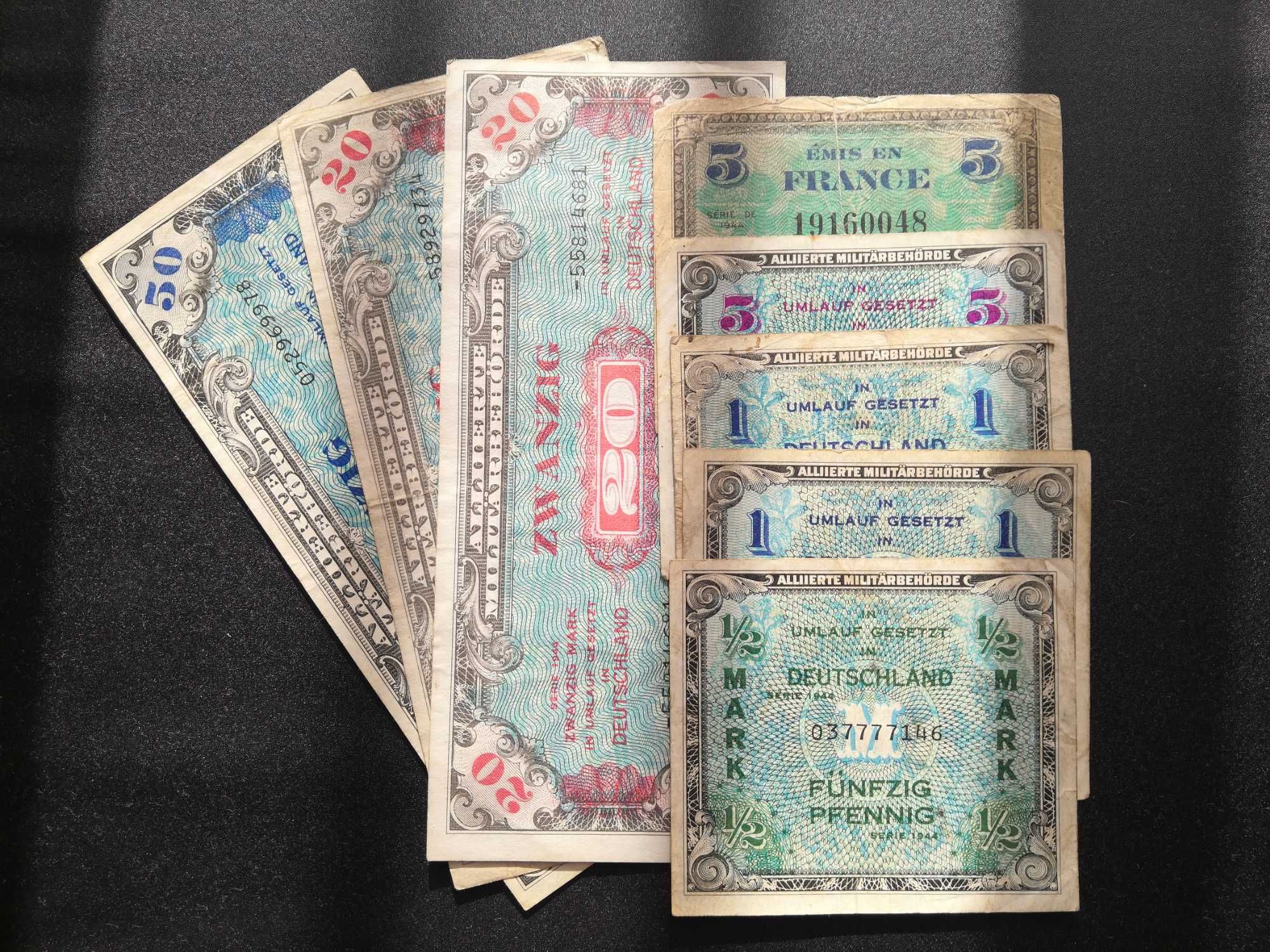 Banknoty Allinckie 1944 rok Niemcy, Francja 8 szt