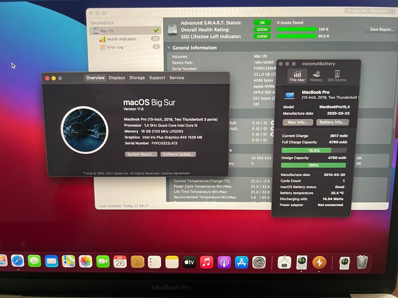 MacBook Pro 13 2019 (A2159). Space Gray with Touchbar. 1 цикл АКБ.
