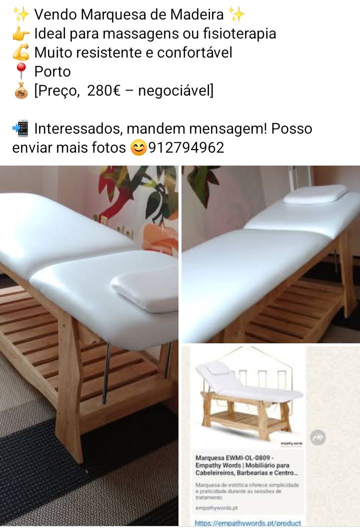 Marquesa de madeira maciça – estética/massagem – excelente estado
