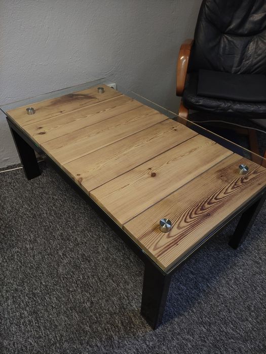 Stolik kawowy ze szkłem ręcznie robiony hand made loft styl loftowy