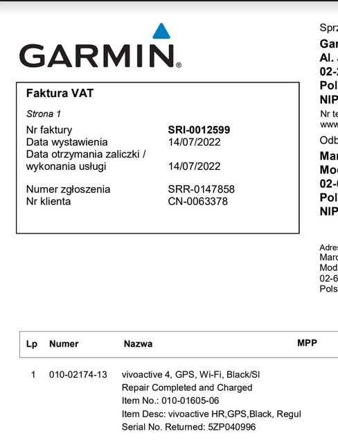 Garmin Vivoactive 4 czarny gwarancja