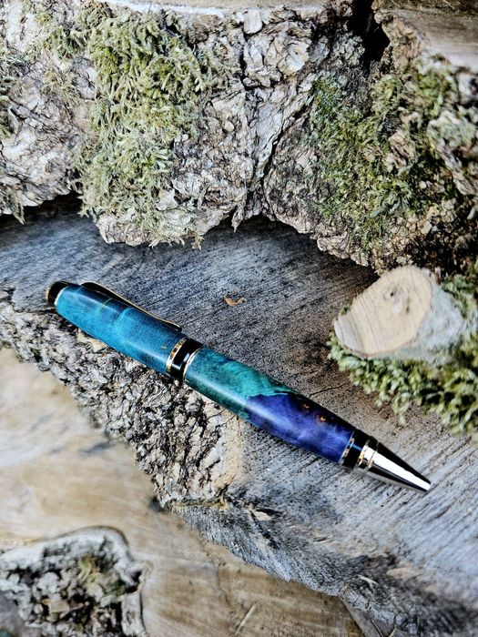 Długopis ręcznie robiony Drewno stabilizowane silver&black D01