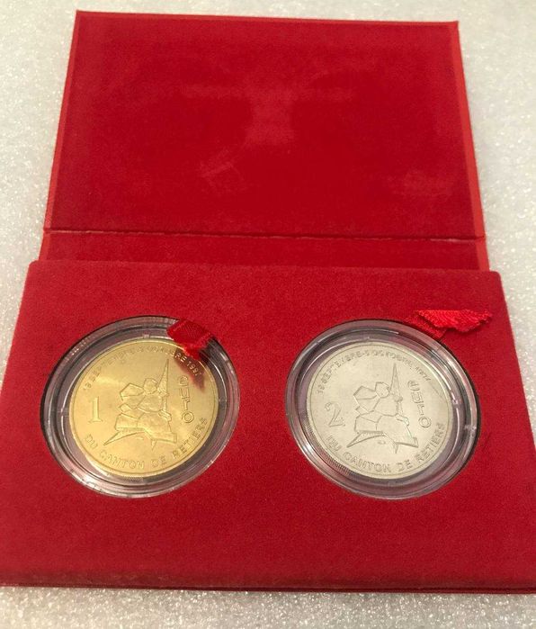 Пробні монети токени 1 та 2 євро Франція 1997 у буклеті, тираж 3000