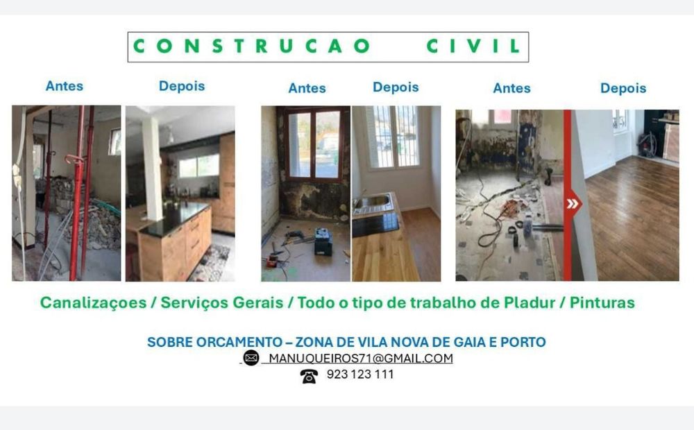 Renovacoes,  Pinturas, Pousa de parquet, Pladur