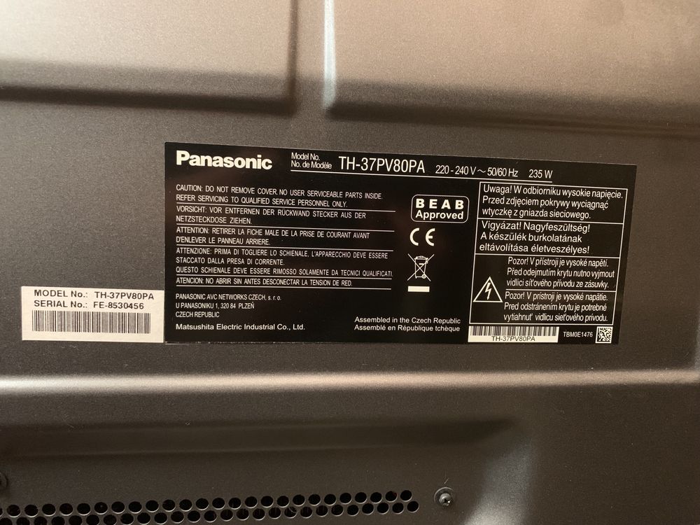 Panasonic Viera 37 cali, TH-37PV80PA