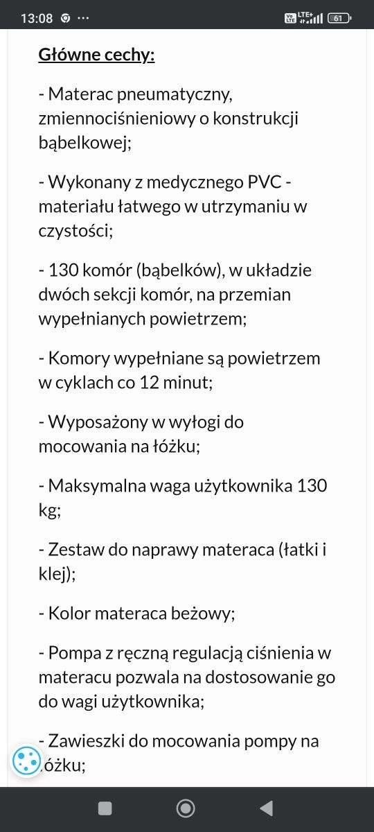 Materac przeciwodleżynowy