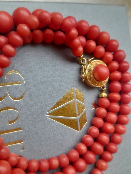 Zabytkowy Naszyjnik Złoto 750 Koral nat. WYCENA