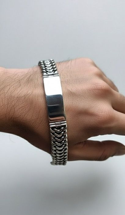 Срібний браслет 80г гравировка чоловічий мужской серебряный браслет925