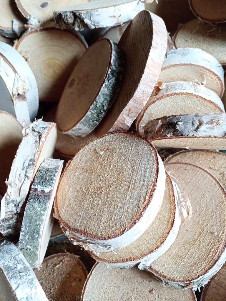 WYPRZEDAŻ Plasterki drewna brzozy zestaw 20 szt 7-8 cm, suche