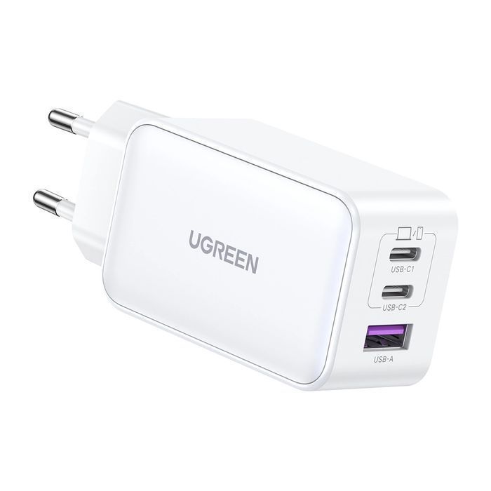 Szybka ładowarka sieciowa GaN Ugreen CD244 65W USB-A / 2x USB-C biała